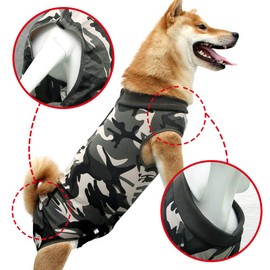 Dog Recovery Suit Abdominal Wound Puppy Surgical Clothes Post-Operative Vest Pet After Surgery Wear Substitute E-Collar & Cone(XXXL, Camouflage)