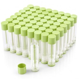 LotFancy- Tubos de bálsamo labial vacíos, 60 piezas de 5,5 ml (3/16 oz), tubos de bálsamo labial transparentes con tapas verdes, libres de BPA