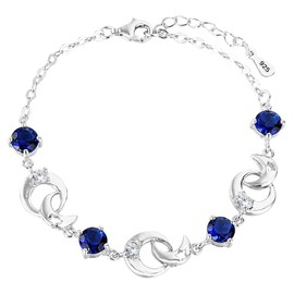 EleQueen 925 Sterling Silver Round CZ Moon Star Bracelet Chain, 6.9"+1.3" Extender for Women, Valentine's Day/Mother's Day/Christmas Jewerly Gift for Wife/Mom