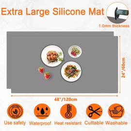 2Pack Large Silicone Mats for Kitchen Counter, 48''x24''(120cmx60cm) Heat Resistant Mat for Kitchen Island, Waterproof Multipurpose Countertop Protector, Semitransparent