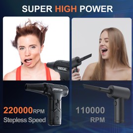 DOWYLIK Compressed Air Duster, Electric Air Duster, Canned Air Compressed Air, Stepless Speed Mini Blower Air Blower Compressed Air Duster with LED for Car, Computer, Keyboard (220000RPM-Black)