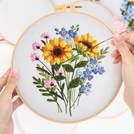 JSRQT Embroidery Set, Stamped Cross Stitch Kit with Floral Pattern, Embroidery Kit for Beginners Adults, DIY Art Handmade Embroidery Kit, Embroidery Stick Starter Set Including Needles and Threads