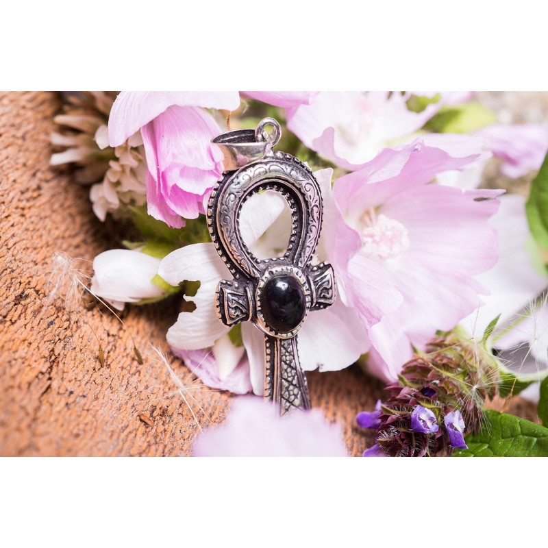 Windalf Schmuck Anhänger ANKH 4.7 cm Schwarzer Onyx Symbolschmuck 925