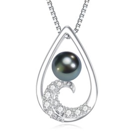 Gifts for Women Wife Mom-Tahitian Black Pearl Necklace-Wedding Birthday Anniversary Ocean Jewelry for Girlfriend Her-Mothers Day Gifts for Mom Valentines Day Christmas