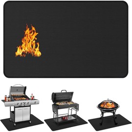 Generic 72 x 39 inch Under Grill Mat for Outdoor Grill, BBQ Mat, Fire Pit Mat, Deck Protector, Black, Fiberglass, Rectangular, Compatible with Metal, Wood, Charcoal