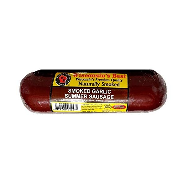 WISCONSIN'S BEST - Garlic Summer Sausage, 12oz. Naturally Smoked. Slice and Eat. Delicious & Great Snack for Entertaining and to Send as Birthday Gifts, Thank you Gifts or Business Gifts! Perfect for Charcuterie Board Meats.