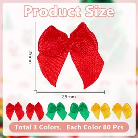 arricraft 240 Pcs Mini Ribbon Bows, 3 Colors 1 Inch Mini Polyester Ribbon Bowknots Craft for DIY Sewing Wedding Birthday Party Christmas Box Ornament Scrapbooking