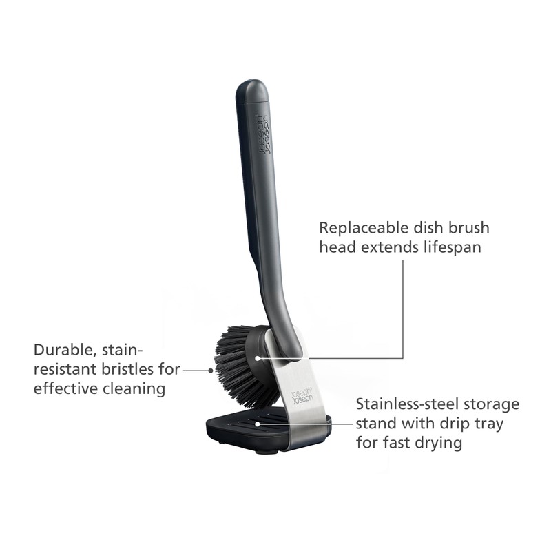 Joseph Joseph SinkTech Dish Brush with Replacement Head and Stainless-Steel
