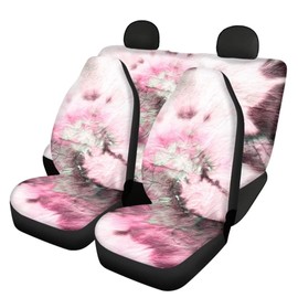 Animepark Pink Tie Dye Car Seat Cover Full Set 2 Pieces Car Front Seat Covers +2pc Split Bench Cover Back Seat Protector