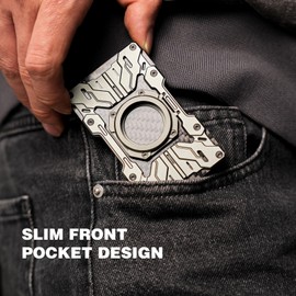 PEAKZOOC AirTag Wallet for Men - Minimalist,Carbon Fiber,Metal Wallet with RFID,Magnetic Credit Card Holder with Phone Stand,Slim Front Pocket Wallets (MG Grey)