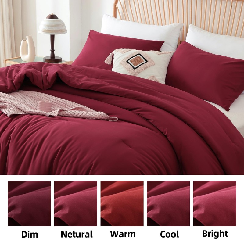 ROSGONIA King Size Comforter Set Dark Red,3pcs King Comforter Set(1