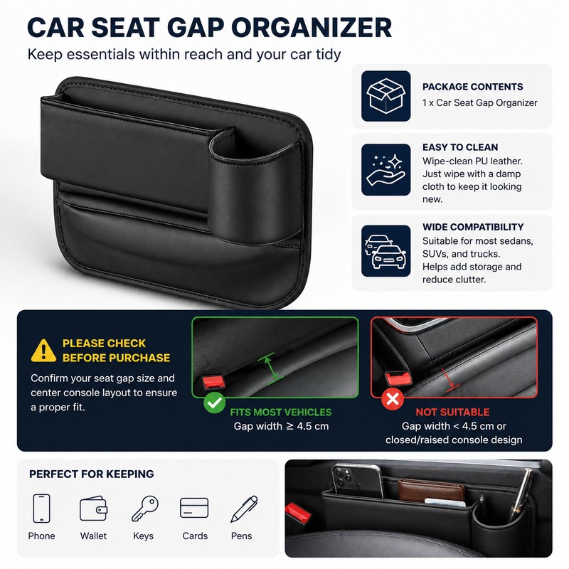 Car Seat Gap Organizer with Cup Holder – PU Leather