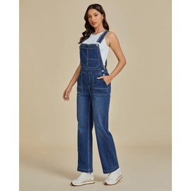 luvamia Blue Jean Overalls for Women Overall Denim Jumpsuit for Women Straight Leg Overalls Women Denim One Piece Jumpsuits for Women Overalls Womens Classic Blue Size Large US Size 12 to Size 14