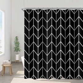 Umpoo Black and White Pattern Bathroom Shower Curtain Abstract Geometry Line Bath Curtain with Hooks Waterproof Polyester Fabric Shower Curtains for Modern Artistic Bath Decorative, 60x72 Inch