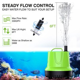Stone Owl Outdoors Fountain Submersible Water Pump - 330 GPH, 25W with 3 Nozzles - Steady Flow and Low Noise - Portable Drain Pump for Ponds, Aquariums, Fish Tanks, Hydroponic Systems