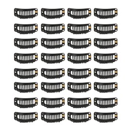 30pcs 9 Teeth Stainless Steel Snap Comb Wig Clips, Hair Extension Clips, Wig Accessories Clip with 30 Assorted Sewing Needles and 2 Rolls Thread (Black)