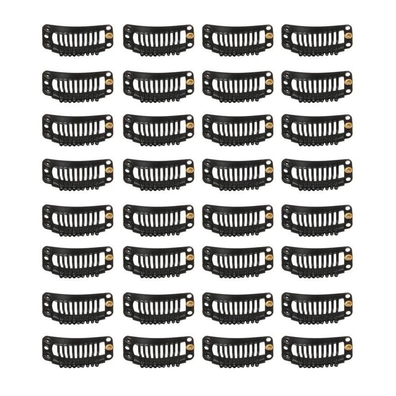 30pcs 9 Teeth Stainless Steel Snap Comb Wig Clips, Hair