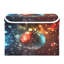 senya Large Storage Bins with Linen Christmas Ball Collapsible Foldable Storage Cubes Fabric Closet Organizer Containers Box with Flip-Top Lid for Home Bedroom Office 16.7 x 12.6 x 11.8in
