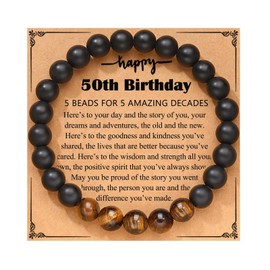 21st/30th/40th/50th/60th Birthday Gifts for Him, Tiger Eye Stone Bracelet, Birthday Gifts for Son/Grandson/Dad/Boyfriend/Husband/Brother/Nephew Men (50 birthday bracelet)