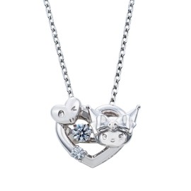 [ ホワイトクローバー ] クロミ 20周年 レディースネックレス ダンシングストーン サンリオキャラクターズ シルバー925 サージカルステンレス316L キュービックジルコニア ハート 揺れる石 ハート リボン ドクロ ロジウムコーティング 40cm 記念日 誕生日 プレゼント SAKU20-N002RD