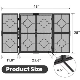 Amagabeli 48 x 28 Inch Fireplace Screen with Doors 3 Panel Foldable Wrought Iron Furnace Fireguards Fireplace Cover Free Standing Large Screen for Fireplace Wood Burning Metal Mesh Fire Spark (Black)