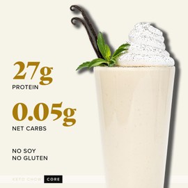 Keto Chow Vanilla Cream Core (w/Stevia) - Keto Meal Replacement Shake Powder - Nutritionally Complete - Low Carb - Delicious Easy Meal Substitute - Protein Rich & Dairy Free - Single Meal Serving