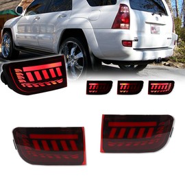 KENRTIR for 2003-2005 Toyota 4Runner, 2002-2009 Toyota Land Cruiser Prado 120 Rear Bumper Reflector Sequential Turn Signal Brake Tail Lights Red Lens 3 IN 1 LED Fog lamp