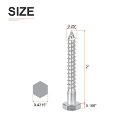 DTGN 1/4" x 2" Hex Lag Bolts - 10 Pack - for Woodworking, Furniture - 304 Stainless Steel Partial Thread Hexagon Head Lag Screws for Wood - Silver