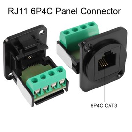 QIANRENON RJ11 Panel Mount 6P4C CAT3 Screw Terminal Solderless Adapter, D-Type Keystone Telephone Jack Connector,Black