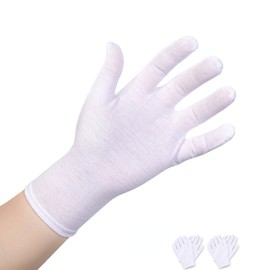 Donfri 2 Pairs White Moisturizing Gloves Overnight Cotton Gloves for SPA, Dry Hands Eczema, Hand Care, Day and Night Healing，Reusable