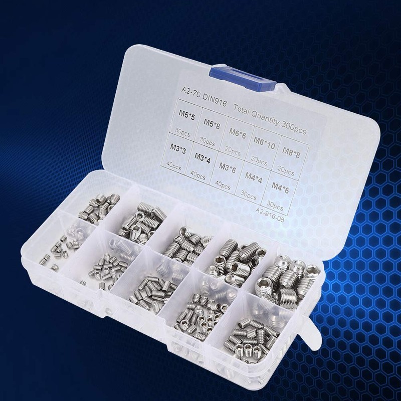 Hex Bolt, Pack of 300 Hexagon Socket Screws Assortment 304