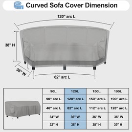 OutdoorLines Waterproof Curved Outdoor Sectional Cover - UV Resistant Windproof Patio Sectional Sofa Covers for Deck, Lawn and Backyard, Heavy Duty Furniture Covers (120Lx36Dx38Hx82FL, Gray)
