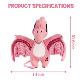 TCBunny Baby Dinosaur 14" Stuffed Animal Plush Toy, Kid's Gifts for Boys, Girls, Birthday, Valentine, Christmas (Pterosauria - Pink)