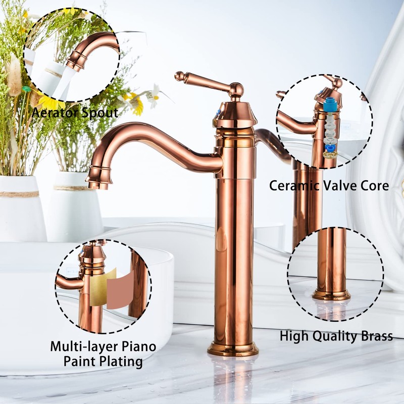GGStudy Tall Body Single Handle One Hole Bathroom Vessel Sink