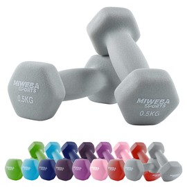 Miweba Sports Neoprene Dumbbell Set NKH100 | Professional Dumbbell - Hexagon Dumbbells Set - Dumbbells - Dumbbell Set - Gymnastic Dumbbells - Dumbbell Set - Dumbbell - 0.5 - 10 kg (2 x 0.5 kg, Grey)