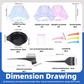 Glarks 25Pcs 3 Set Professional Hair Coloring Kit, Hair Highlight Cap with Metal Hook, Disposable Hair Dye Shawl, Gloves, Dye Brush, Mixing Bowl, Angled Comb and Brush, Hair Clip Set for Hair Dyeing