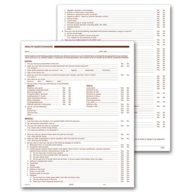 5Forms Dental Health History Questionnaires 2 Sided No Hole Punch 8 1/2 x 11" Qty 250