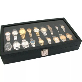 FindingKing New Glass Top Watch Display Jewelry Case Holds 18 Watches 14 3/4" x 8 1/4"