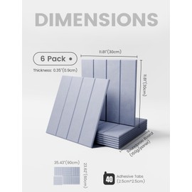 Fluxynara Felt Bulletin Board Tiles Large 48" x 36" Cork Board Alternative-6 Pack with 40 Adhesive Tabs, Thick Slat Wall Panels for Office Decor, Push Pin Board Wall Organizer Alternative - Misty Blue