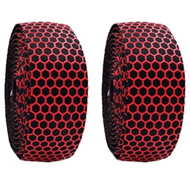 Azarxis Bicycle Bar Tape Handlebar Tape Road Bike with End Plug Anti-Slip Shock Absorption Breathable 2 Rolls Set (Honeycomb Red)