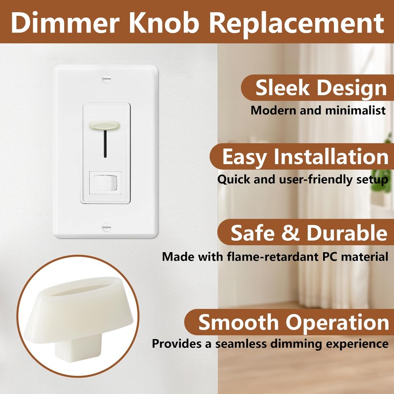moonoom 8 Pcs Dimmer Replacement Knob, White Dimmer Slide Knobs,