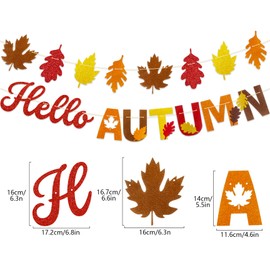 Fall Party Decorations, 20Pcs Orange Autumn Hanging Paper Fans Glitter Hello Autumn Banner Maple Leaf Garland Hanging Banner for Thanksgiving Harvest Autumn Party Supplies