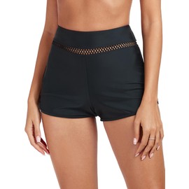 RELLECIGA Women's Black High Waisted Swim Board Shorts Boyshorts Bathing Suit Bottom for Women Size Medium
