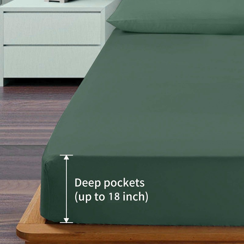 EaseHome Dark Green Full Size Bed Sheet Set -Deep Pocket
