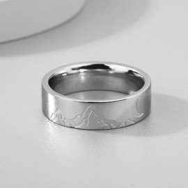 QIAMNI Stainless Steel Thumb Rings Fashion Gold Silver Mountain Moon Rings Jewelry Gift for Women Men Girls(Silver11)