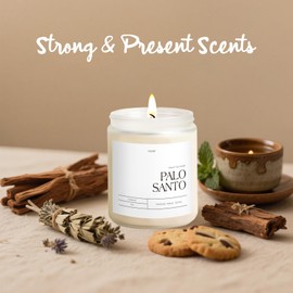 Putart Palo Santo Highly Scented Candle for Home, 9oz Natural Soy Aromatherapy Non Toxic Candles with Essential Oil, Home Fragrance Stress Relief & Meditation Jar Candles Gifts for Women & Men, White