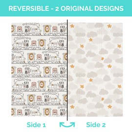 JumpOff Jo Baby Play Mat - Large Folding Foam Play Mat for Infants, Babies, Toddlers, Waterproof, Double-Sided (70" x 59") - Zoo Train