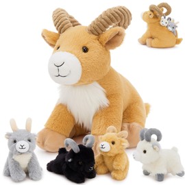 MorisMos 5 Pieces Goat Cuddly Toy XXL Set, 37 cm Giant Goat Cuddly Toy with Babies in the Stomach, Large Mountain Goat Plush Toy, Stuffed Toy, Gift for Children