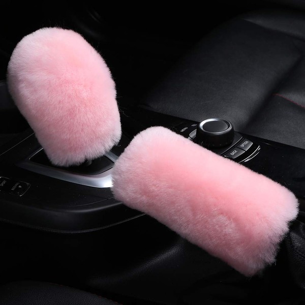 Fluffy Natural Fur Sheepskin Car Gear Shift Handle Level Stick