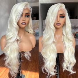 LuxeMelan 13x4 Lace Front Wigs Blonde Lace Frontal Wig 613 HD Lace Body Wave Pre Plucked Tiny Knots 28 Inch Pre-layered Long Wavy Synthetic Lace Wig